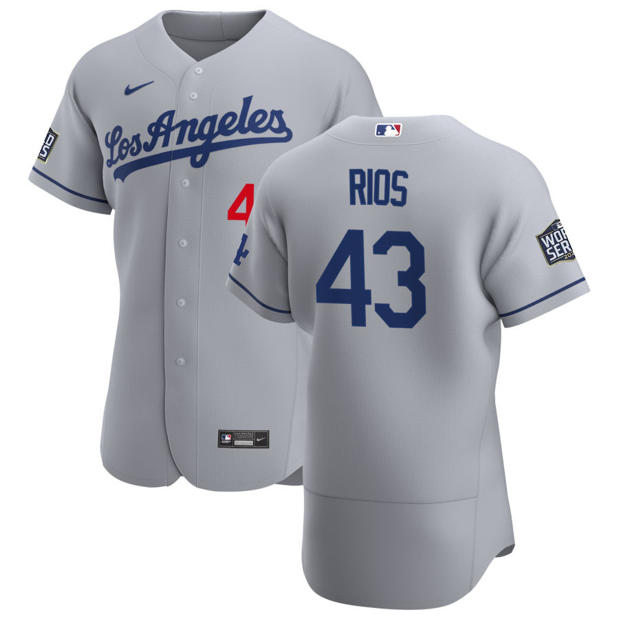 Los Angeles Dodgers #43 Edwin Rios Men Nike Gray Road 2020 World Series Champions Authentic Team MLB Jersey
